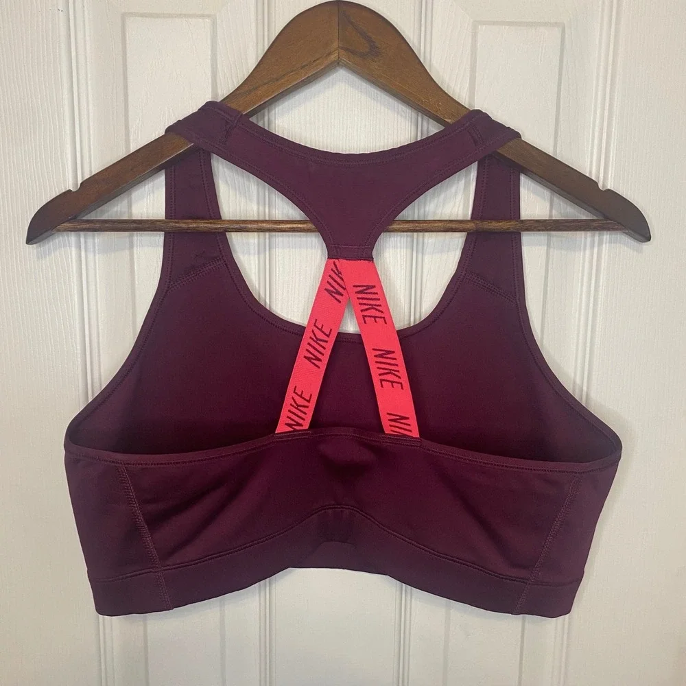 Nike Womens Dri-FIT Sports Bra XL Burgundy Maroon Neon Pink Logo Racerback